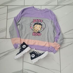 Vintage y2k Betty Boop Womems 2xl Sweatshirt - Purple, Pink, and Gray Y2k
